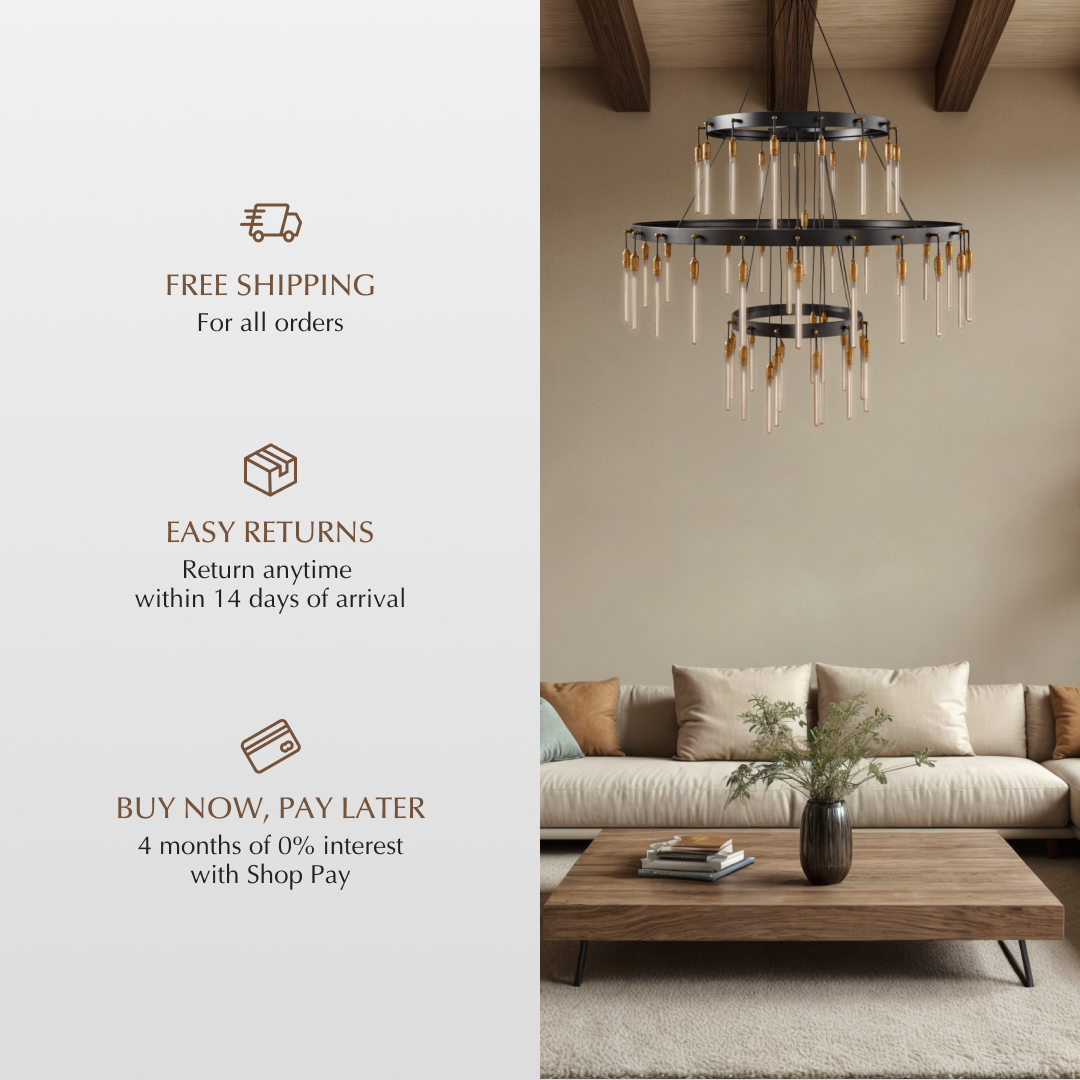 Freyza - Luminara | Modern Elegant Black 3-Tier Round Chandelier Light