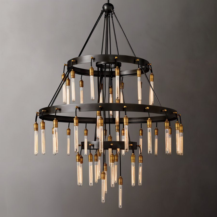 Freyza - Luminara | Modern Elegant Black 3-Tier Round Chandelier Light