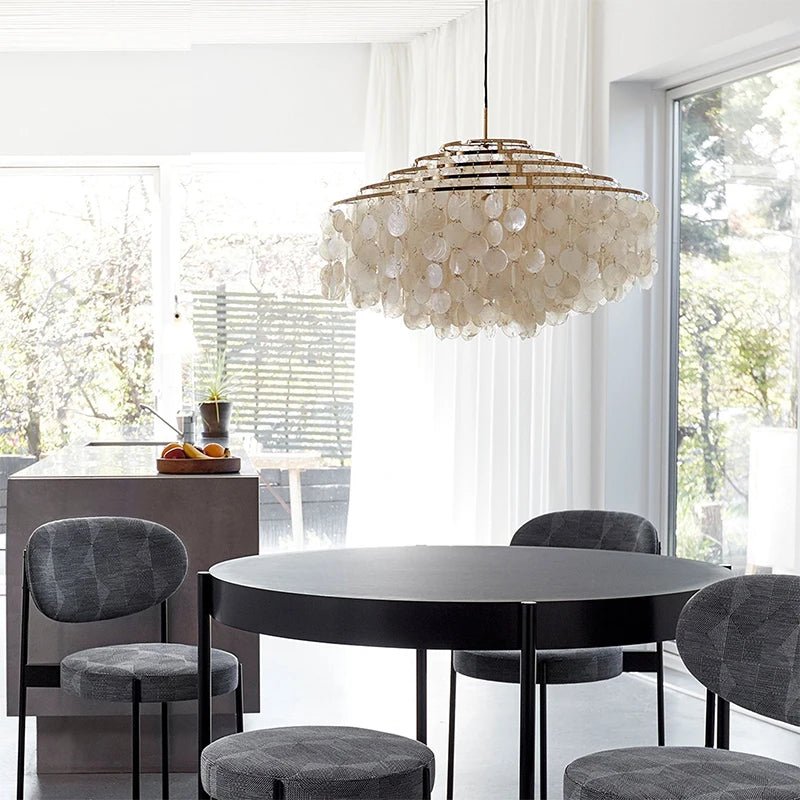 Freyza - Lunaria | Elegant Gold Capiz Shell Chandelier Lighting Fixture