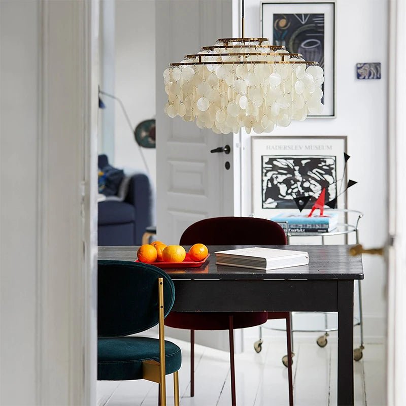 Freyza - Lunaria | Elegant Gold Capiz Shell Chandelier Lighting Fixture