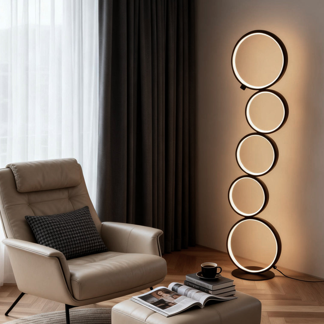 Lunaria | Modern Black Floor Lamp with Five-Layered Ring Design 1