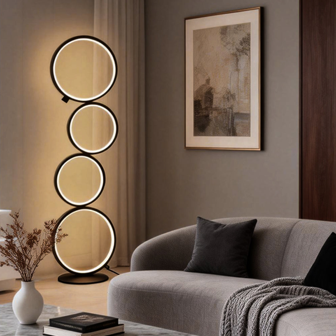 Lunaria | Modern Black Floor Lamp with Five-Layered Ring Design 2