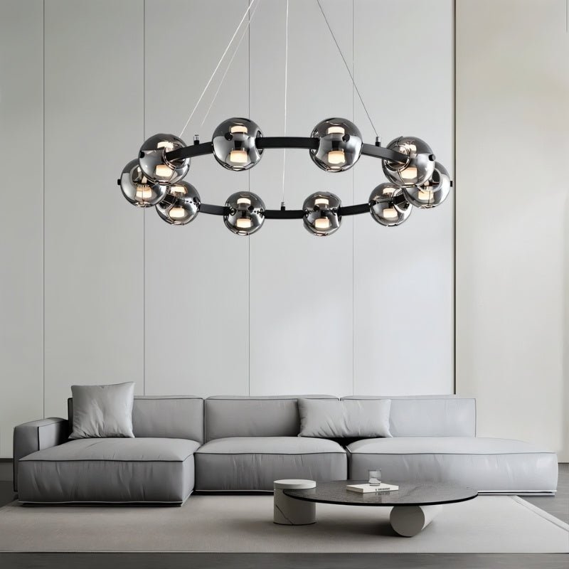 Freyza - Stylish Modern Aluminum Round Chandelier with Glass Orbs