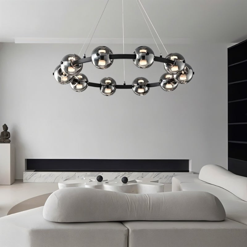 Freyza - Stylish Modern Aluminum Round Chandelier with Glass Orbs