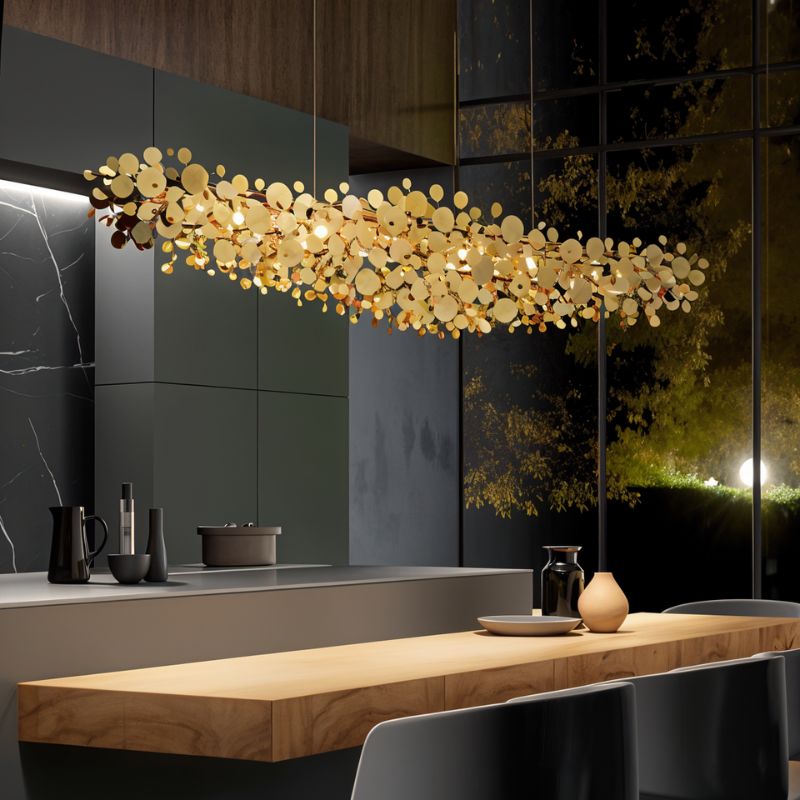 Freyza - LustraGlow | Elegante moderne goldene Kronleuchter-Leuchte fürs Esszimmer