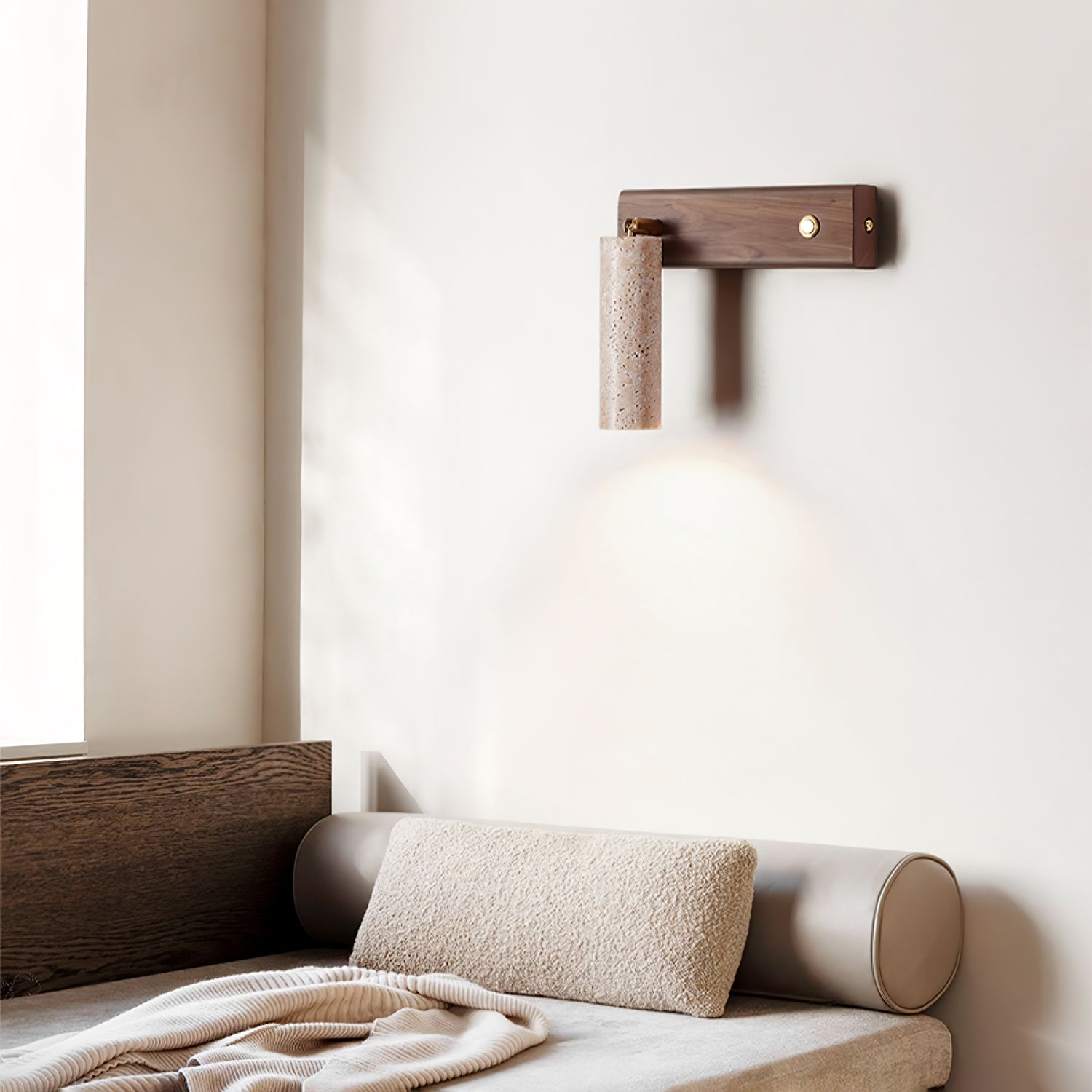 Freyza | Applique murale cylindrique en travertin Ornoria – Chambre Couloir