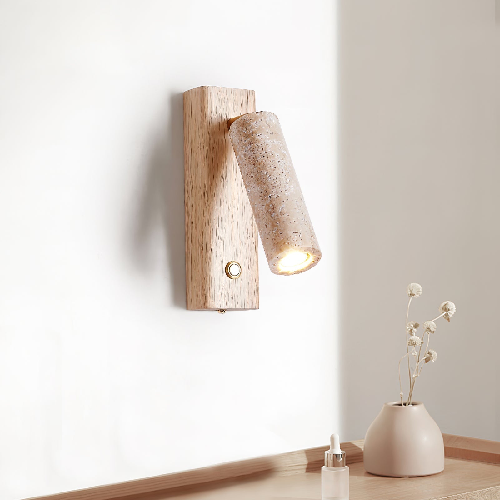 Freyza | Applique murale cylindrique en travertin Ornoria – Chambre Couloir