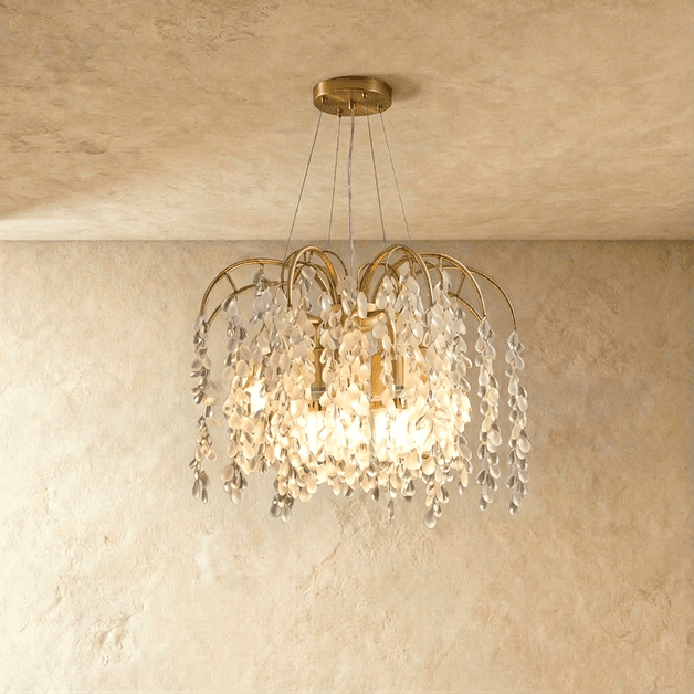 Freyza - LuxeAura | Elegant Golden Crystal LED Ceiling Chandelier