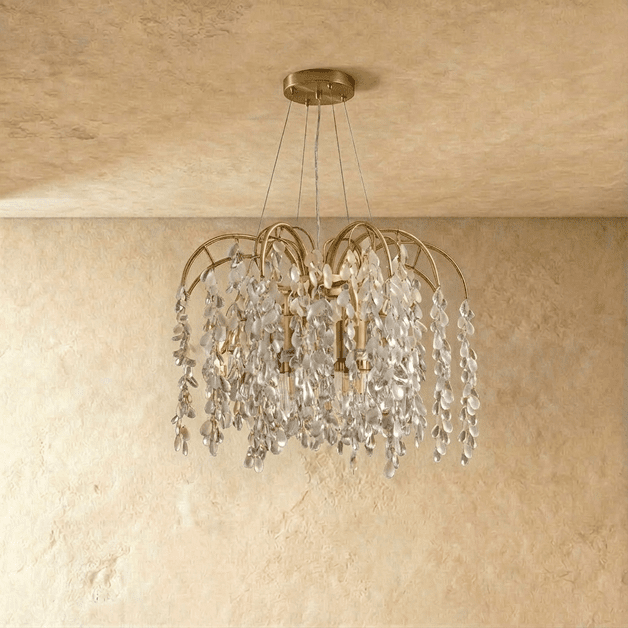 Freyza - LuxeAura | Elegant Golden Crystal LED Ceiling Chandelier
