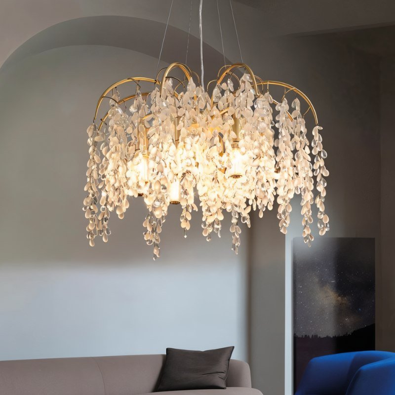 Freyza - LuxeAura | Elegant Golden Crystal LED Ceiling Chandelier
