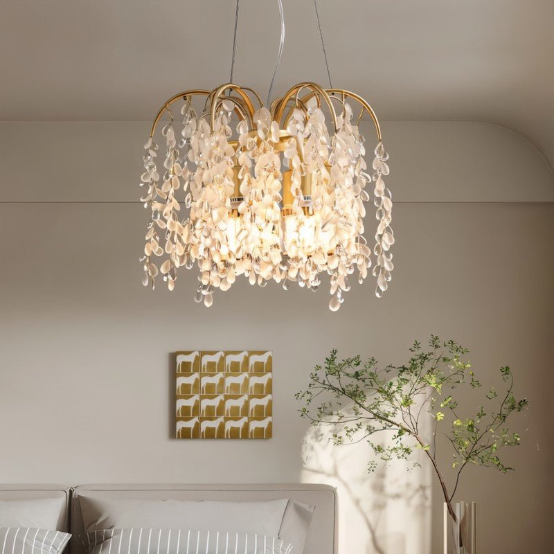 Freyza - LuxeAura | Elegant Golden Crystal LED Ceiling Chandelier