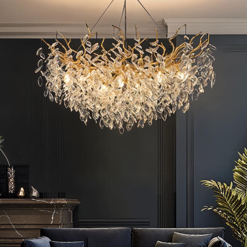 Freyza - LuxeAura | Elegant Modern Gold Crystal Chandelier Light Fixture