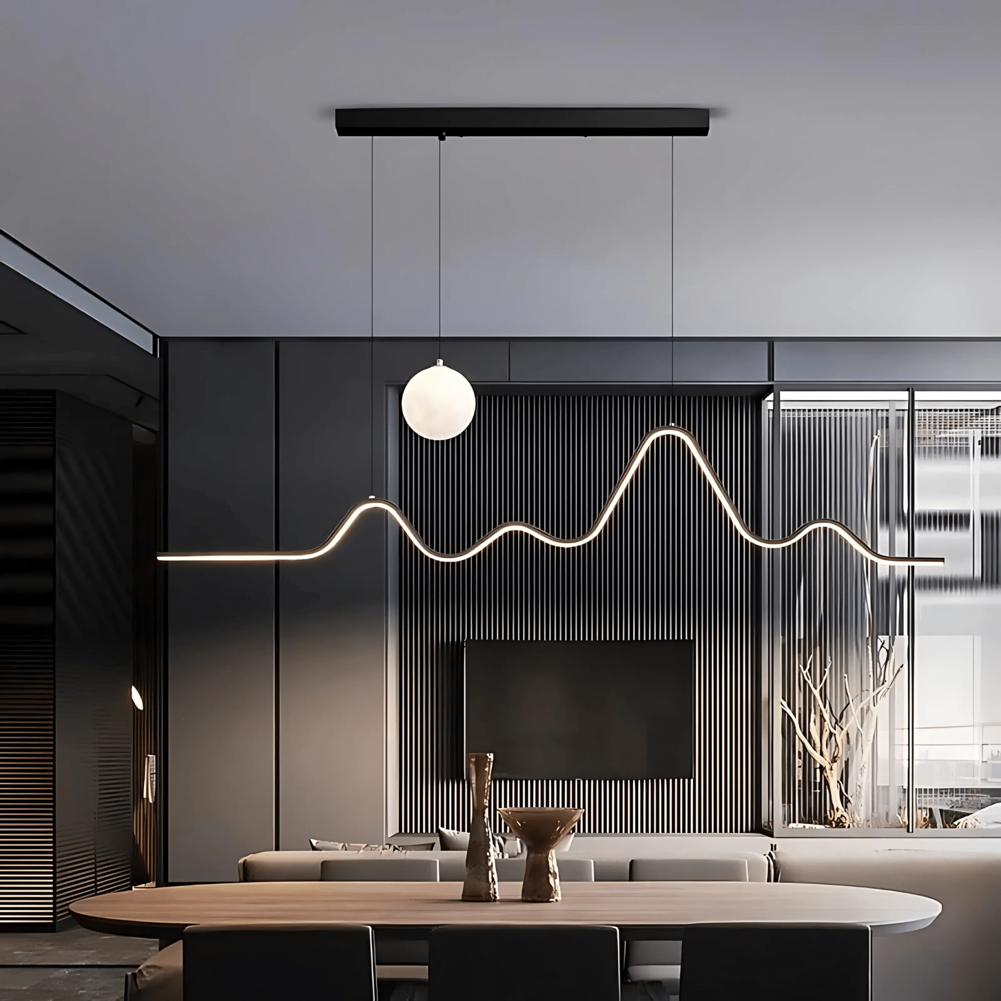 Freyza - LuxeAura | Modern Dimmable Black Dining Room Chandelier Light