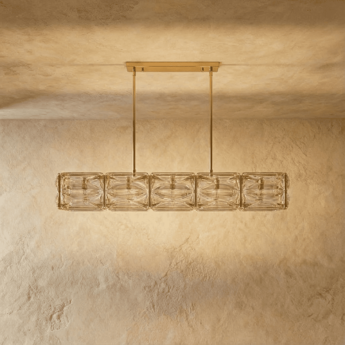 Freyza - Elegant Modern Copper Textured Glass Linear Chandelier