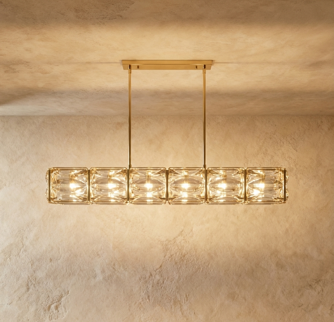 Freyza - Elegant Modern Copper Textured Glass Linear Chandelier