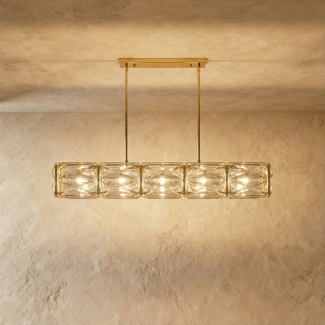 Freyza - Elegant Modern Copper Textured Glass Linear Chandelier