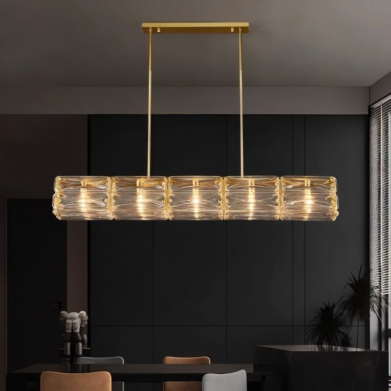 Freyza - Elegant Modern Copper Textured Glass Linear Chandelier