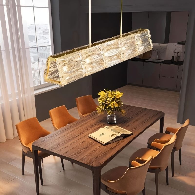 Freyza - Elegant Modern Copper Textured Glass Linear Chandelier