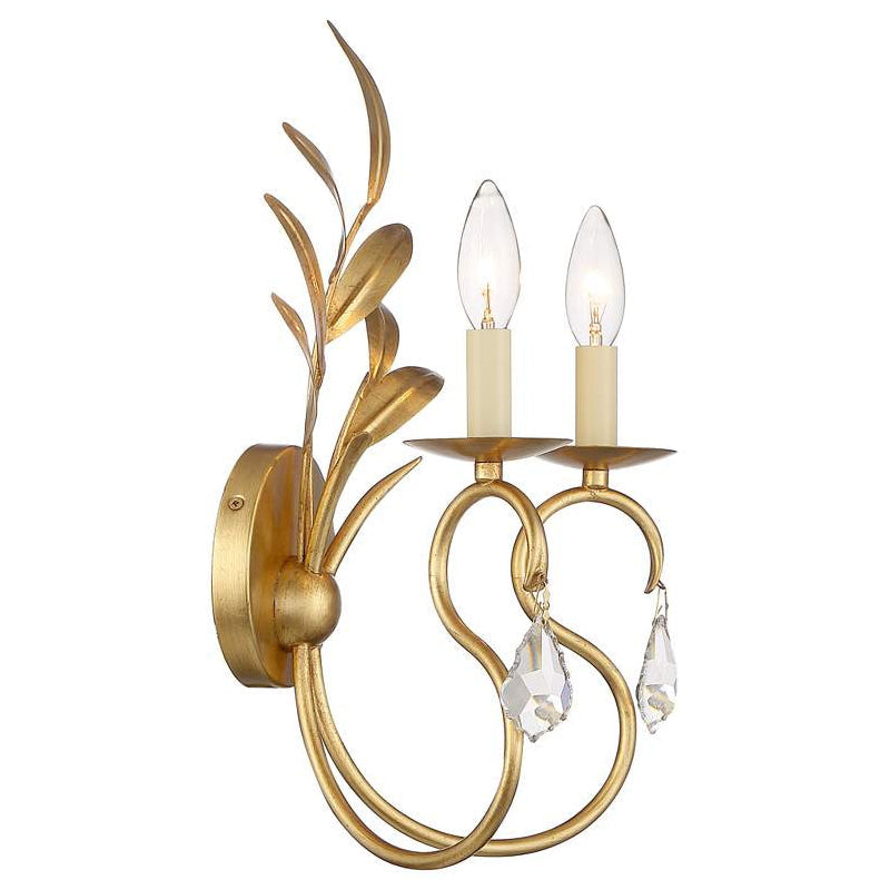 Freyza | Zerinos Leaf Shape Brass Crystal Wall Light – Bedroom Hallway