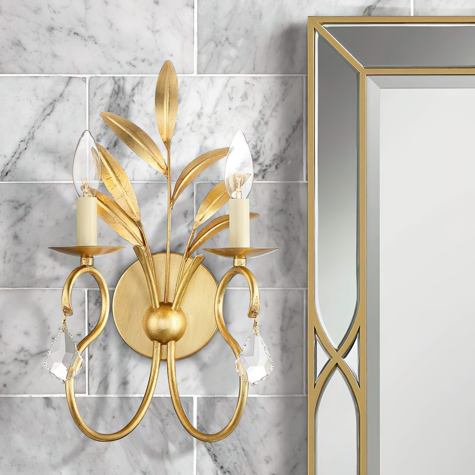 Freyza | Zerinos Leaf Shape Brass Crystal Wall Light – Bedroom Hallway