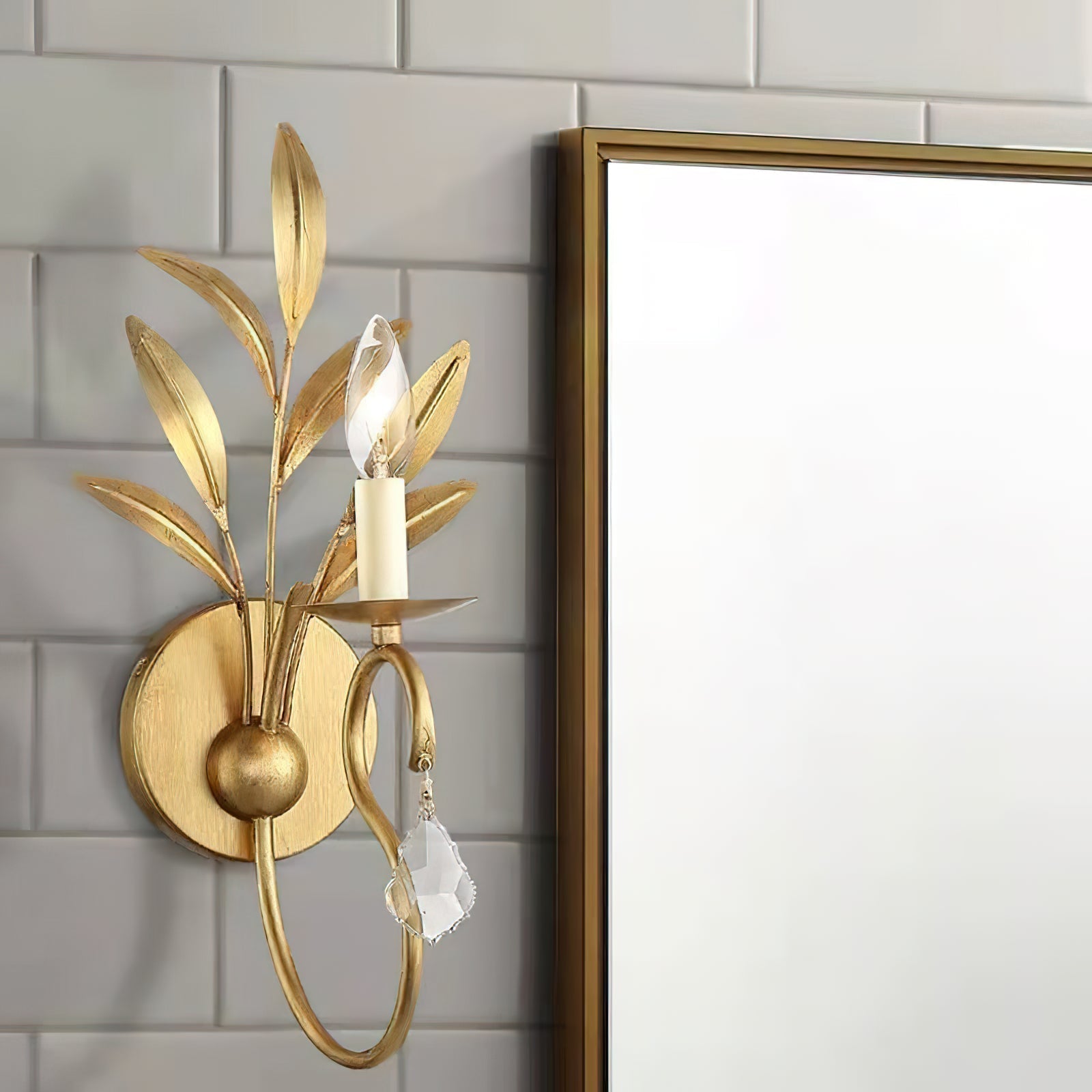 Freyza | Zerinos Leaf Shape Brass Crystal Wall Light – Bedroom Hallway