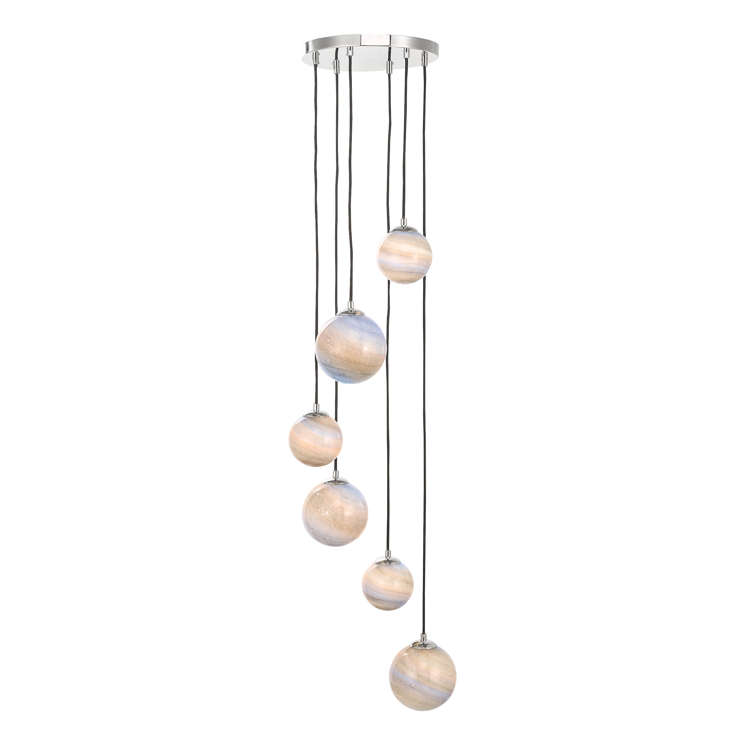 Freyza - Dar Mikara 6lt Cluster Pendant Planet Glass & Polished Chrome