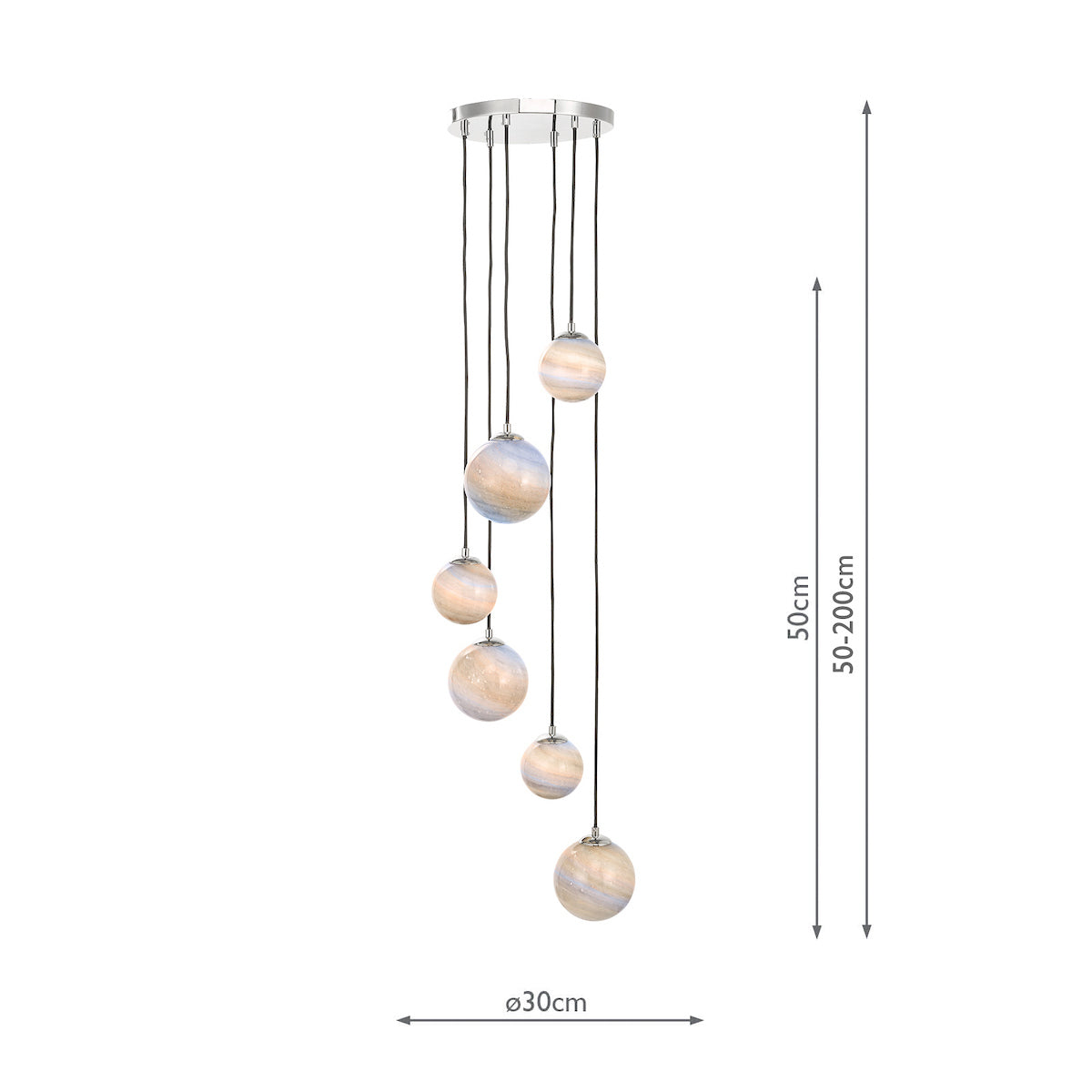 Freyza - Dar Mikara 6lt Cluster Pendant Planet Glass & Polished Chrome