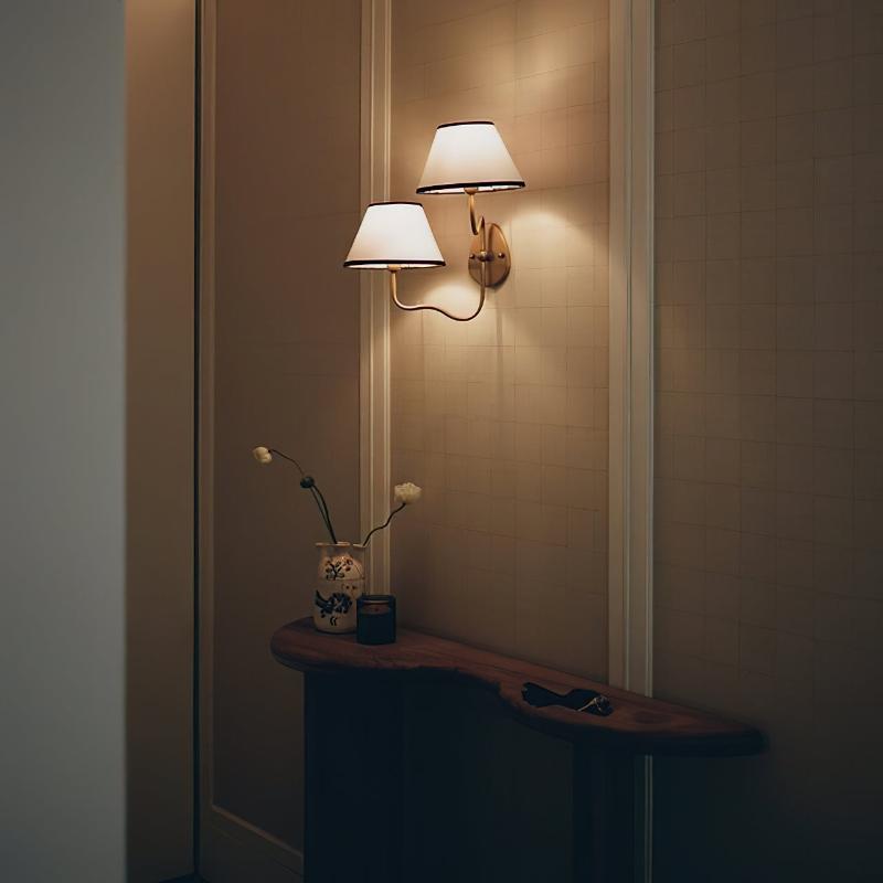 Freyza | Evynor Vintage Industrial Brass Fabric Wall Light – Industrial Bedroom Hallway