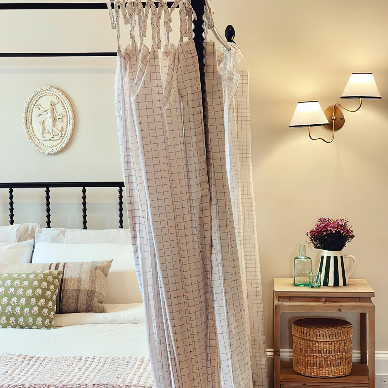 Freyza | Evynor Vintage Industrial Brass Fabric Wall Light – Industrial Bedroom Hallway