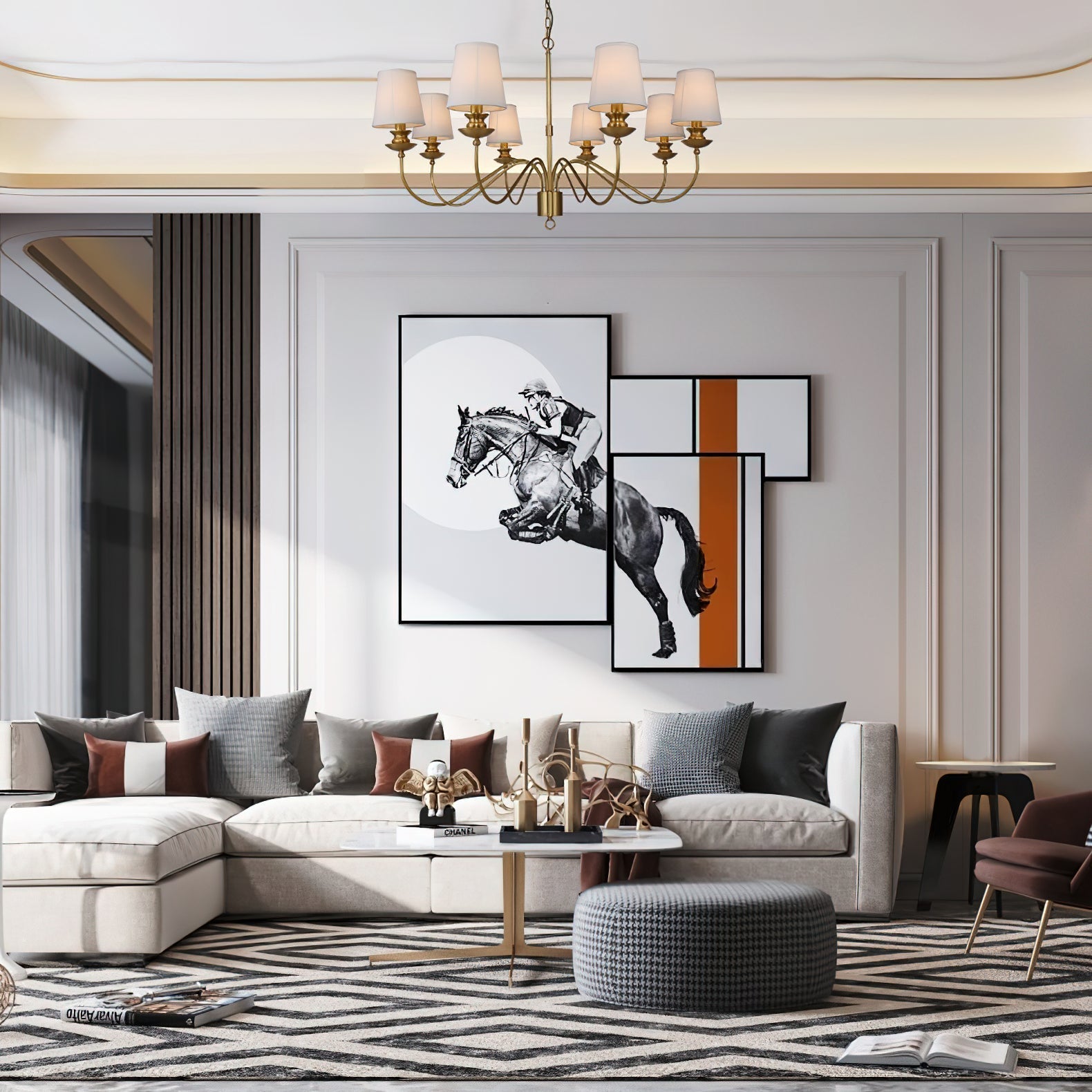 Freyza | Lustre en laiton luxueux postmoderne en tissu Imiryra – Salle à manger et salon modernes