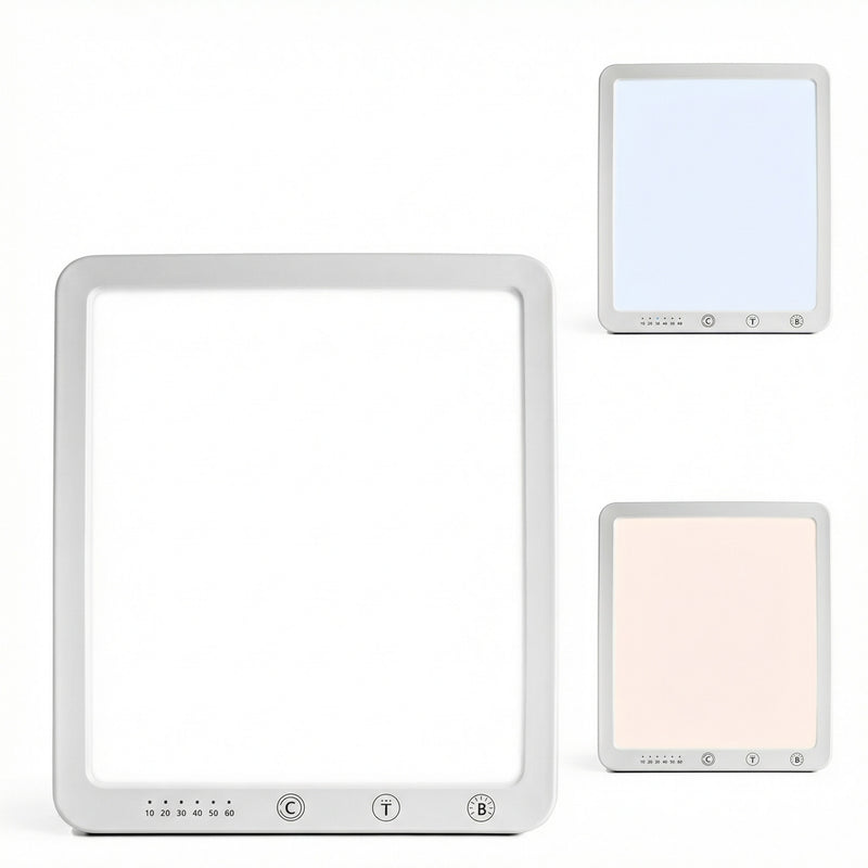 Freyza - Lampe de luminothérapie LED sans UV 10 000 Lux | Boîte lumineuse énergétique avec luminosité réglable pour énergie naturelle et concentration in a styled room