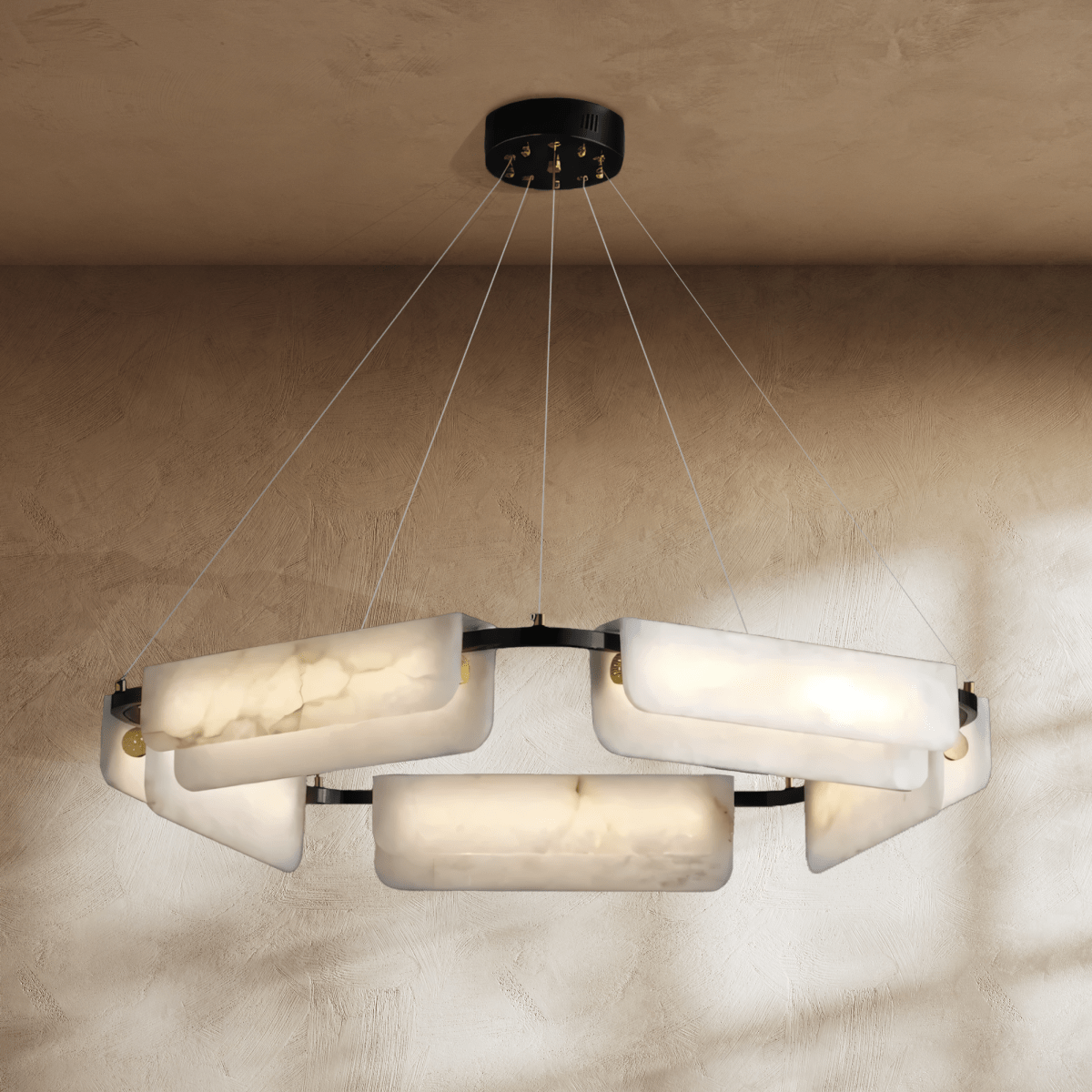 Freyza - Elegant Modern Alabaster Chandelier with Copper Accents