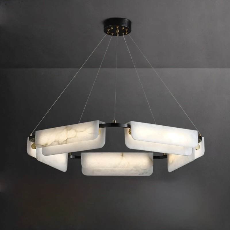 Freyza - Elegant Modern Alabaster Chandelier with Copper Accents