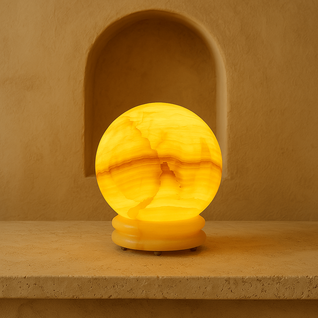 MarbleSphere | Elegant Sculptural Bedroom Table Lamp for Ambient Lighting 3