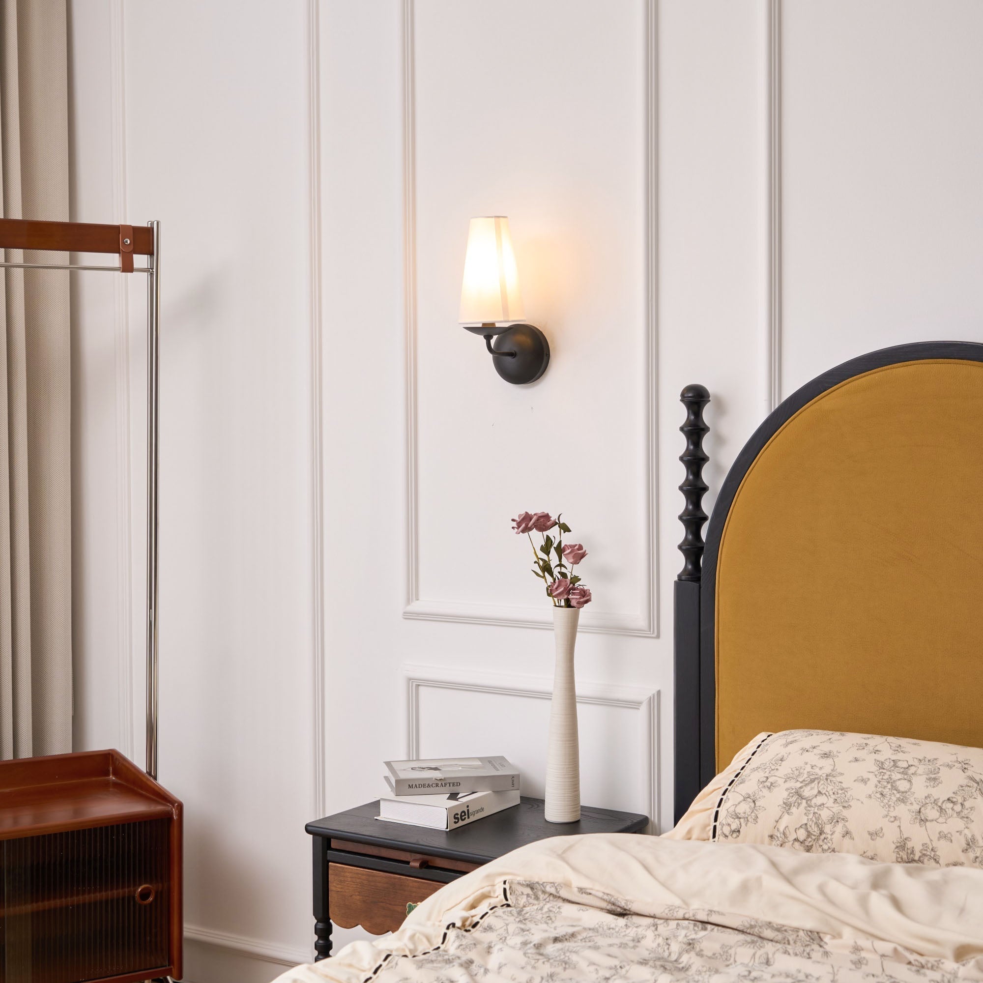 Freyza | Avraee Brass Fabric Brass Fabric Wall Light – Bedroom Hallway