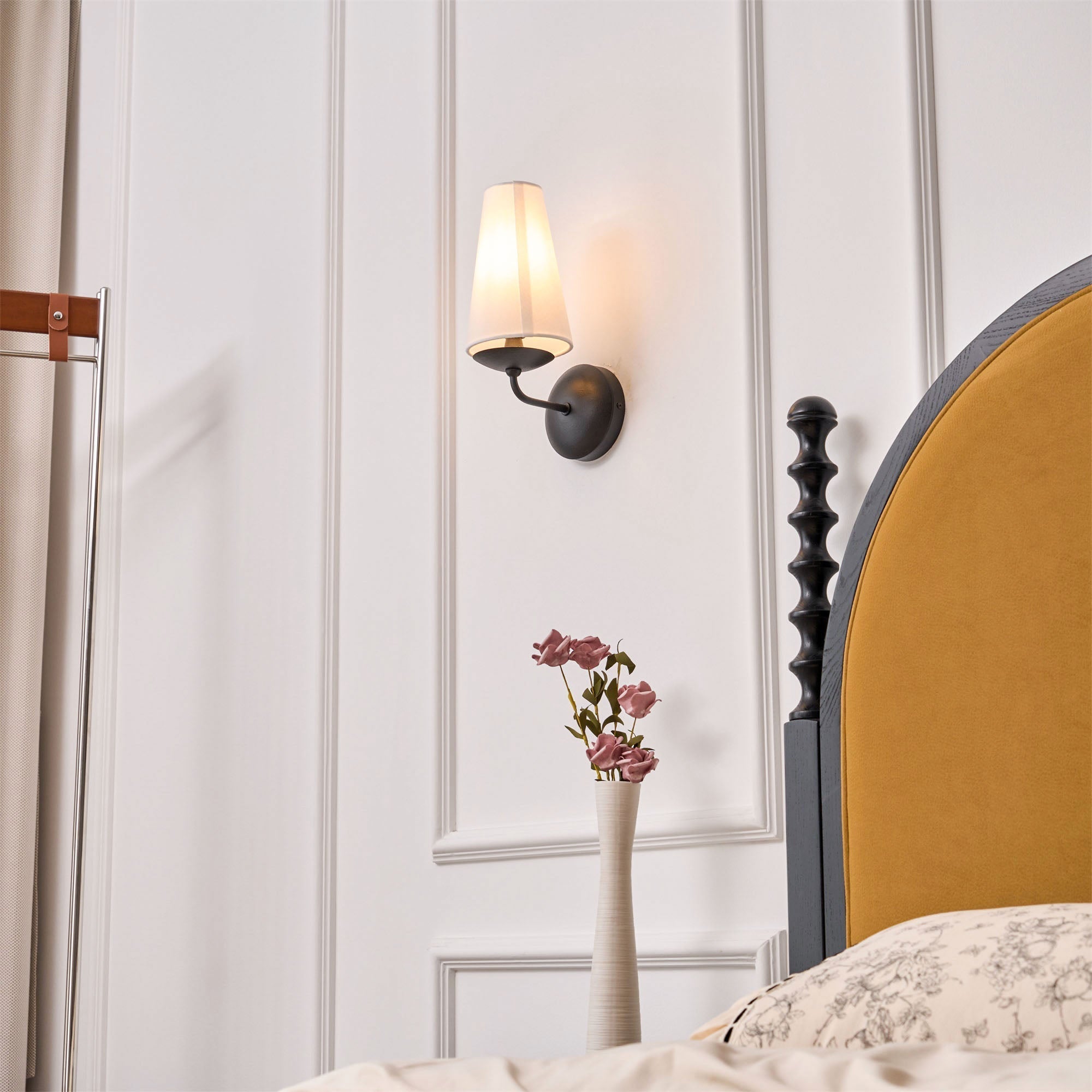 Freyza | Avraee Brass Fabric Brass Fabric Wall Light – Bedroom Hallway