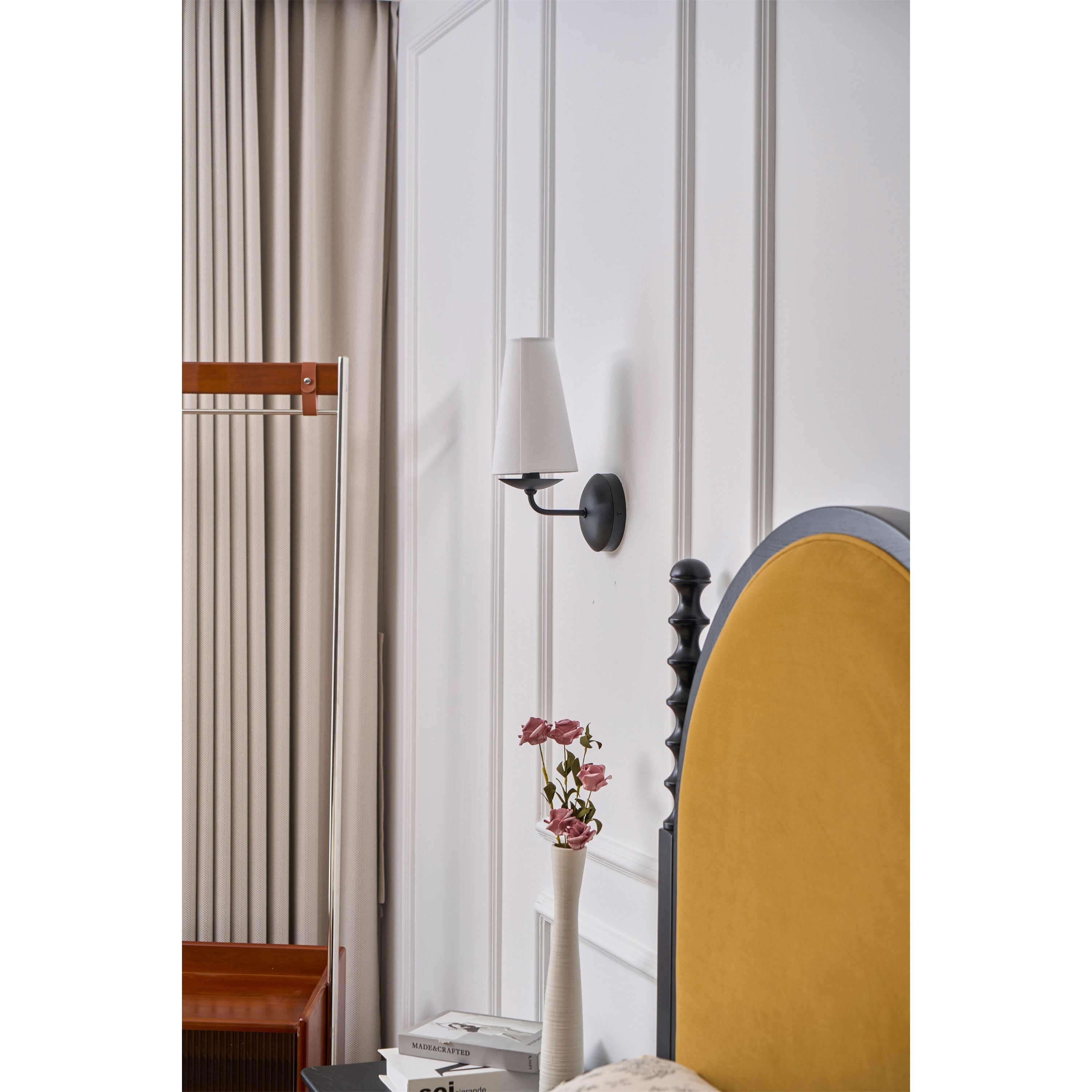 Freyza | Avraee Brass Fabric Brass Fabric Wall Light – Bedroom Hallway
