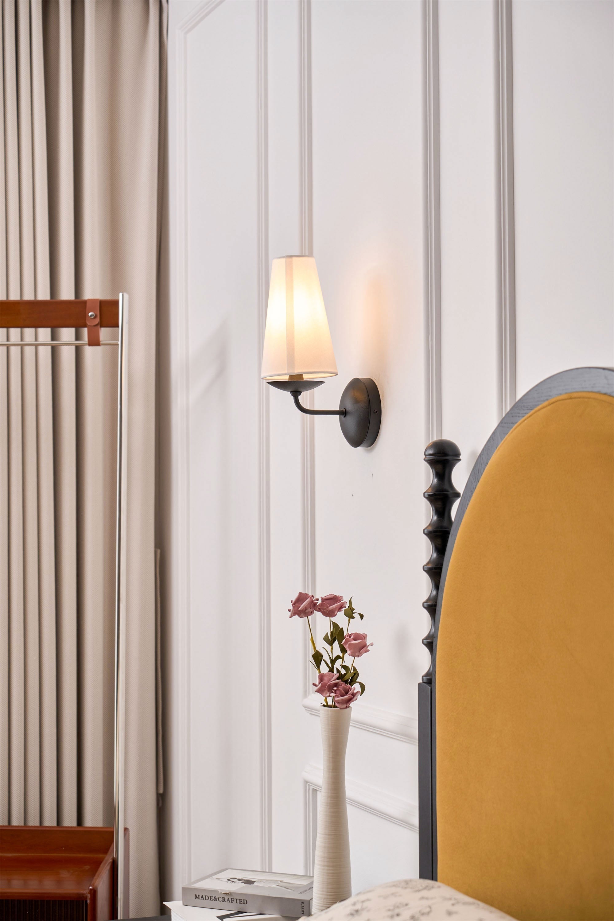 Freyza | Avraee Brass Fabric Brass Fabric Wall Light – Bedroom Hallway