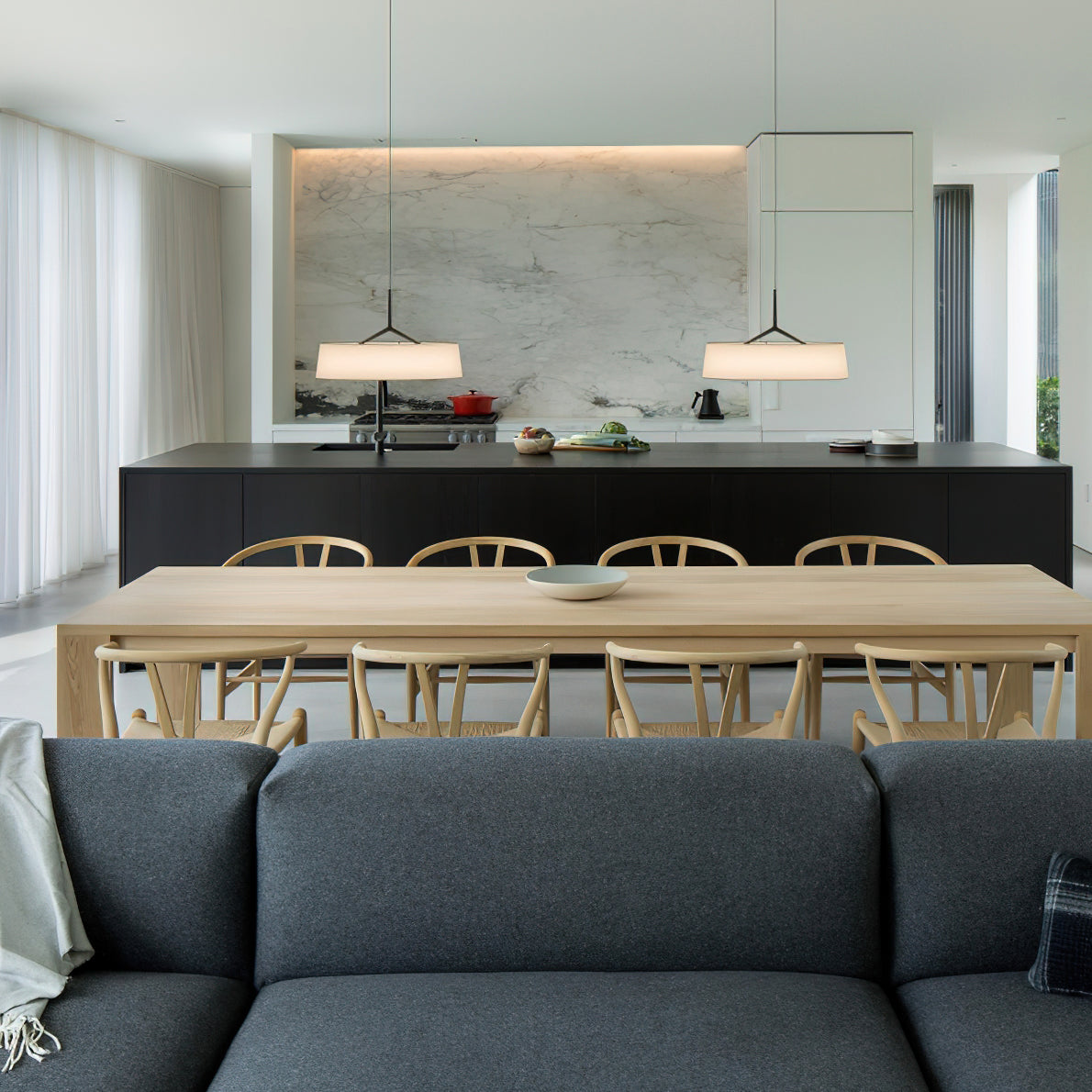 Freyza | Suspension blanche en tissu, noire et blanche – Luminaire suspendu pour cuisine et salle à manger