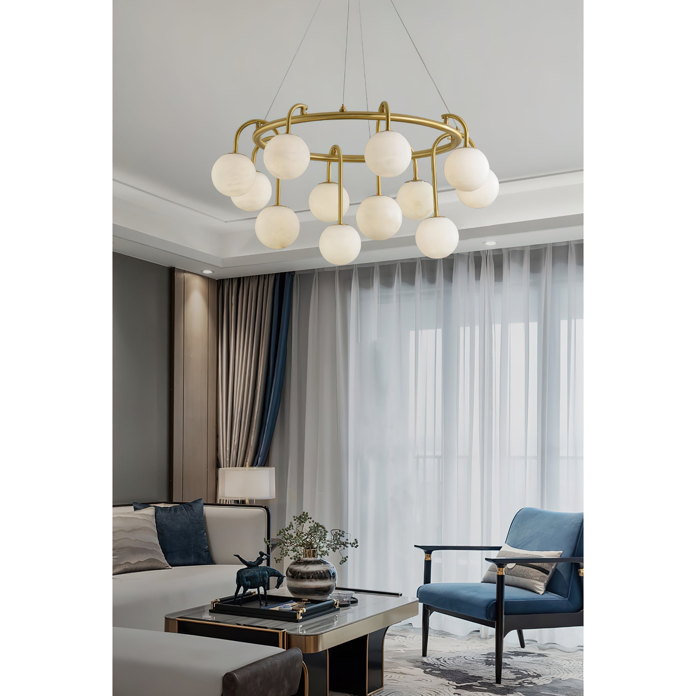 Freyza | Zotalara Messing-Alabaster-Kronleuchter – Esszimmer Wohnzimmer