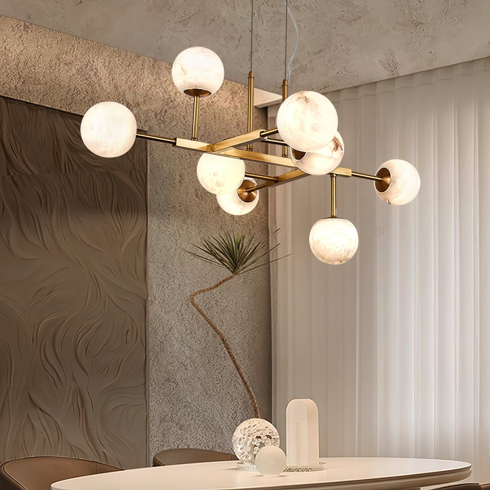Freyza | Zovenel Brass Alabaster Brass Chandelier – Dining Room Living Room