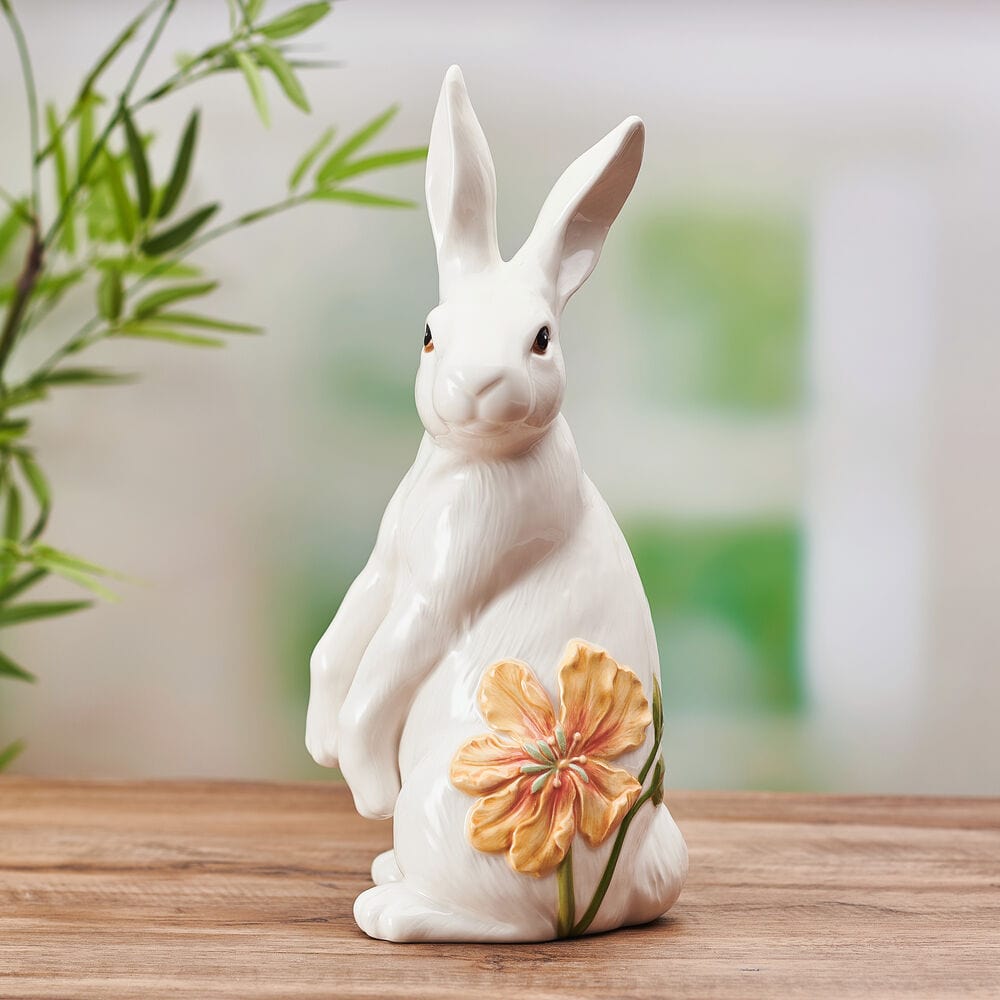 Freyza - Sitting Rabbit Figurine with Floral Design | Hand-Painted Earthenware Decor for Spring Elegance