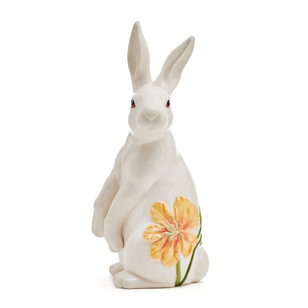 Freyza - Sitting Rabbit Figurine with Floral Design | Hand-Painted Earthenware Decor for Spring Elegance