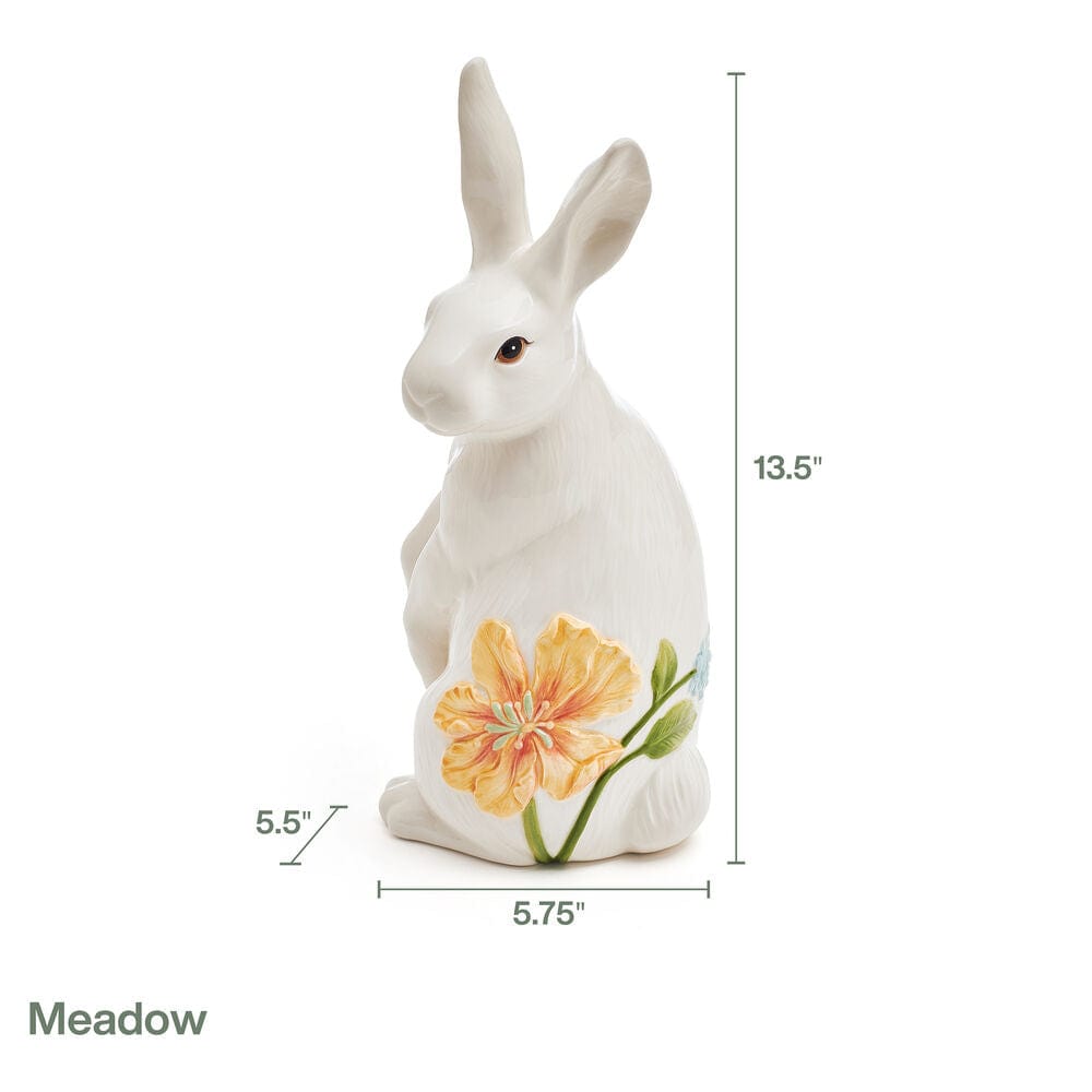 Freyza - Sitting Rabbit Figurine with Floral Design | Hand-Painted Earthenware Decor for Spring Elegance