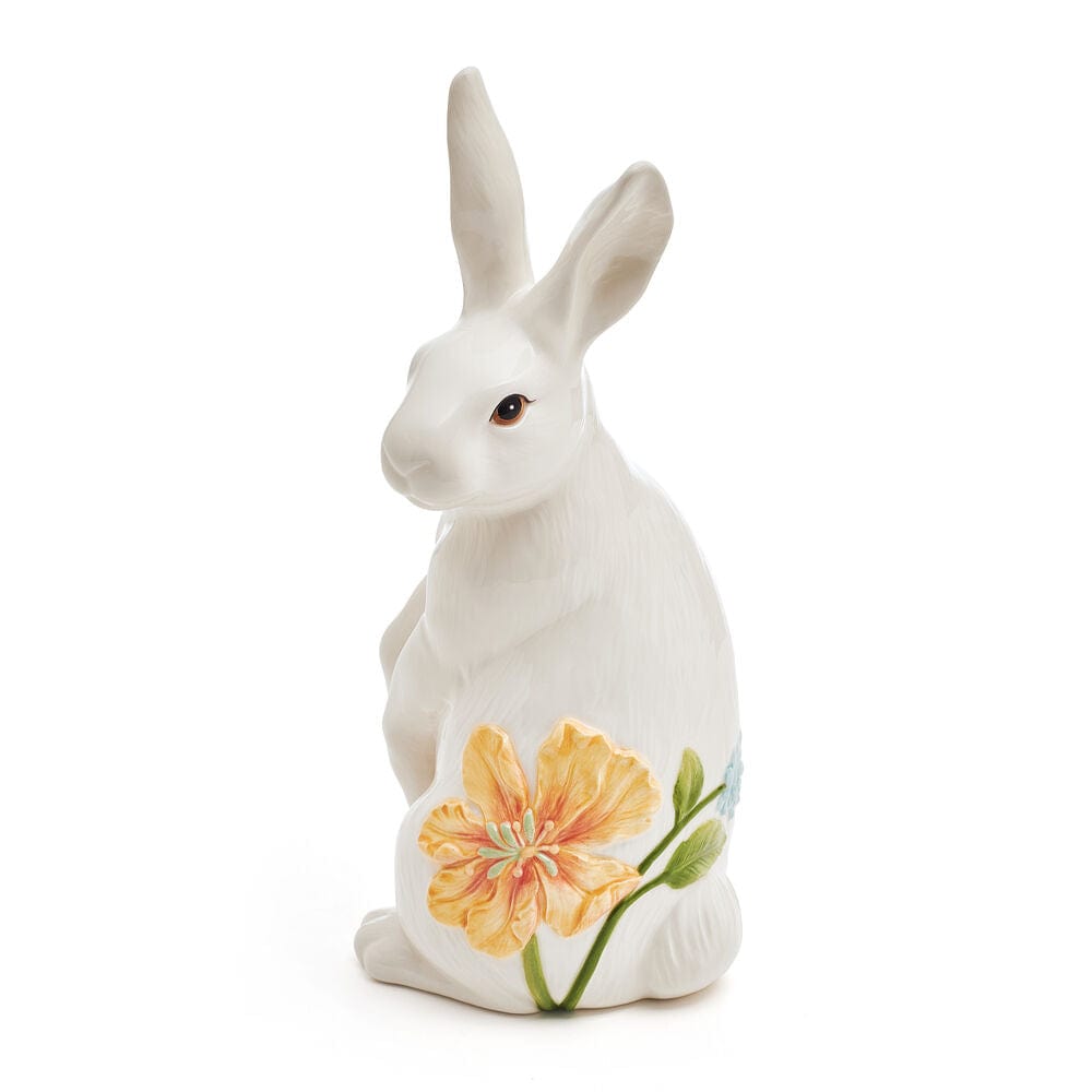 Freyza - Sitting Rabbit Figurine with Floral Design | Hand-Painted Earthenware Decor for Spring Elegance