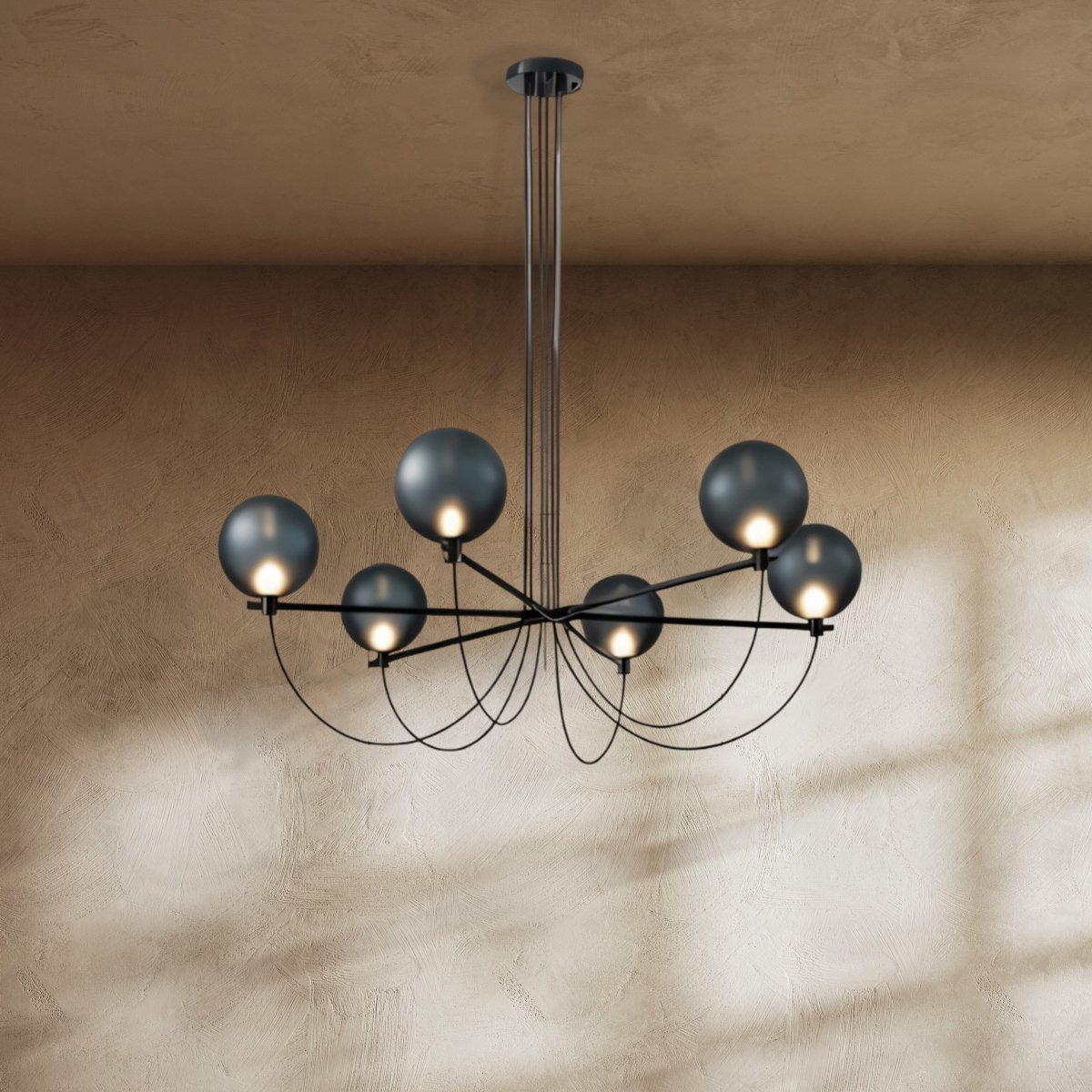 Freyza - MeridianGlow | Moderner eleganter schwarzer Glas-Kronleuchter fürs Esszimmer