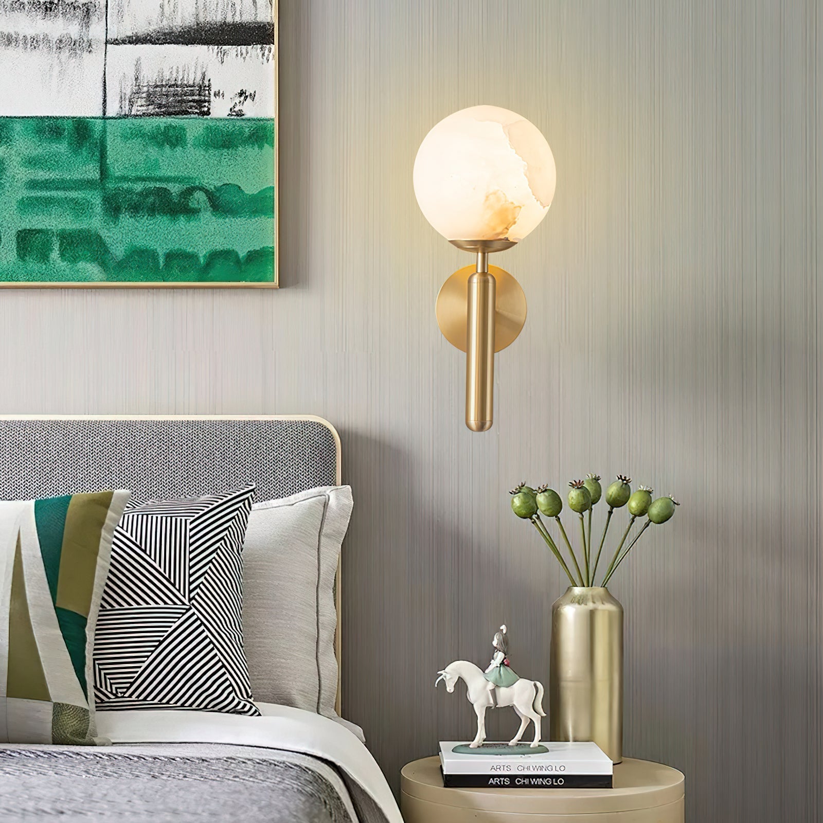 Freyza | Orlaeila Brass Alabaster Brass Wall Light – Bedroom Hallway