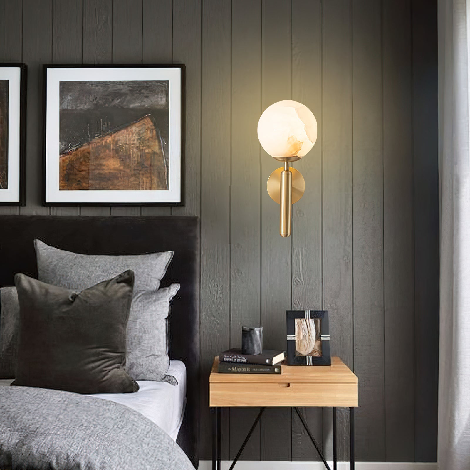 Freyza | Orlaeila Brass Alabaster Brass Wall Light – Bedroom Hallway
