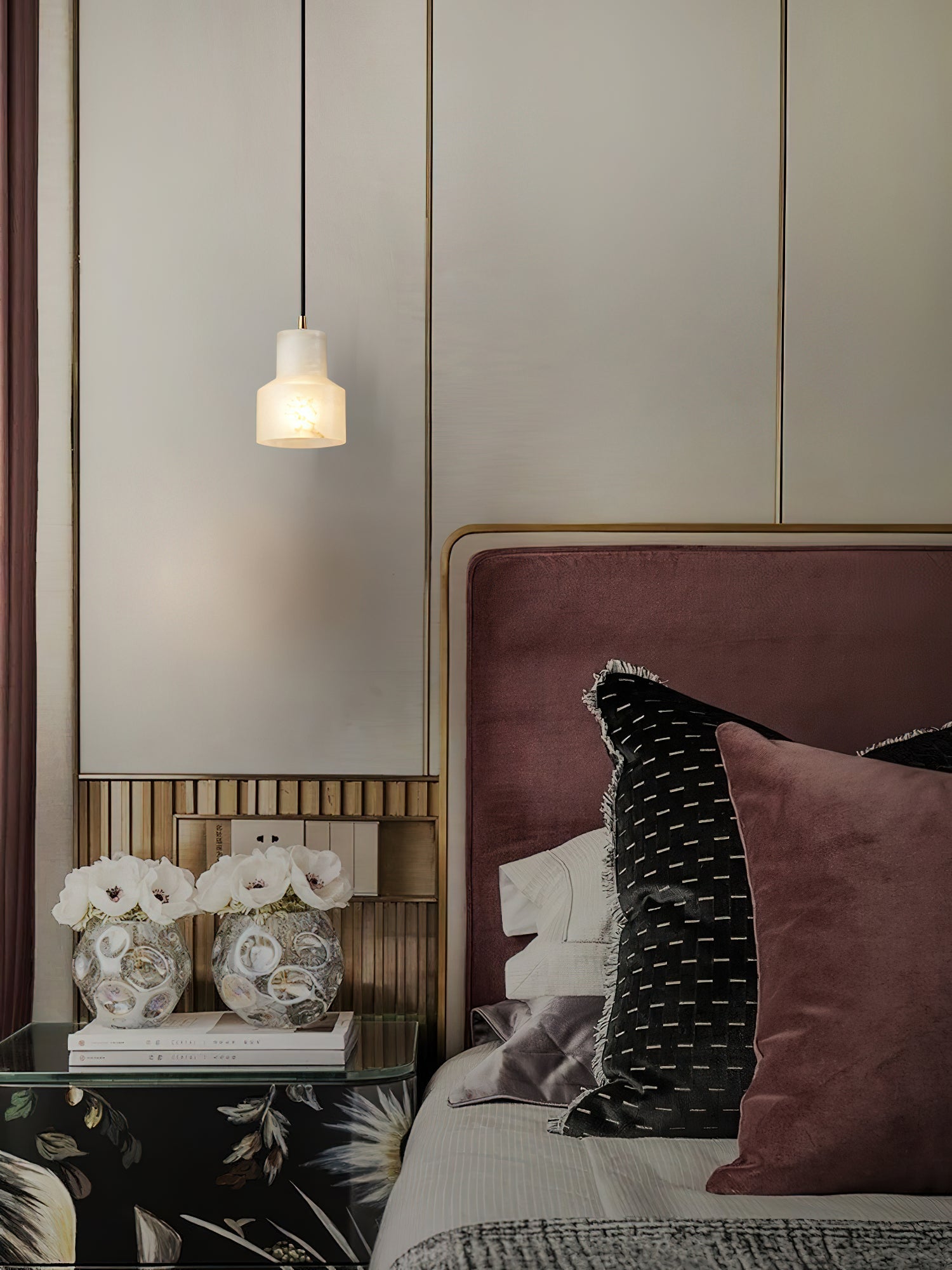Freyza | Syphae Brass Alabaster Brass Pendant Light – Kitchen Dining Room