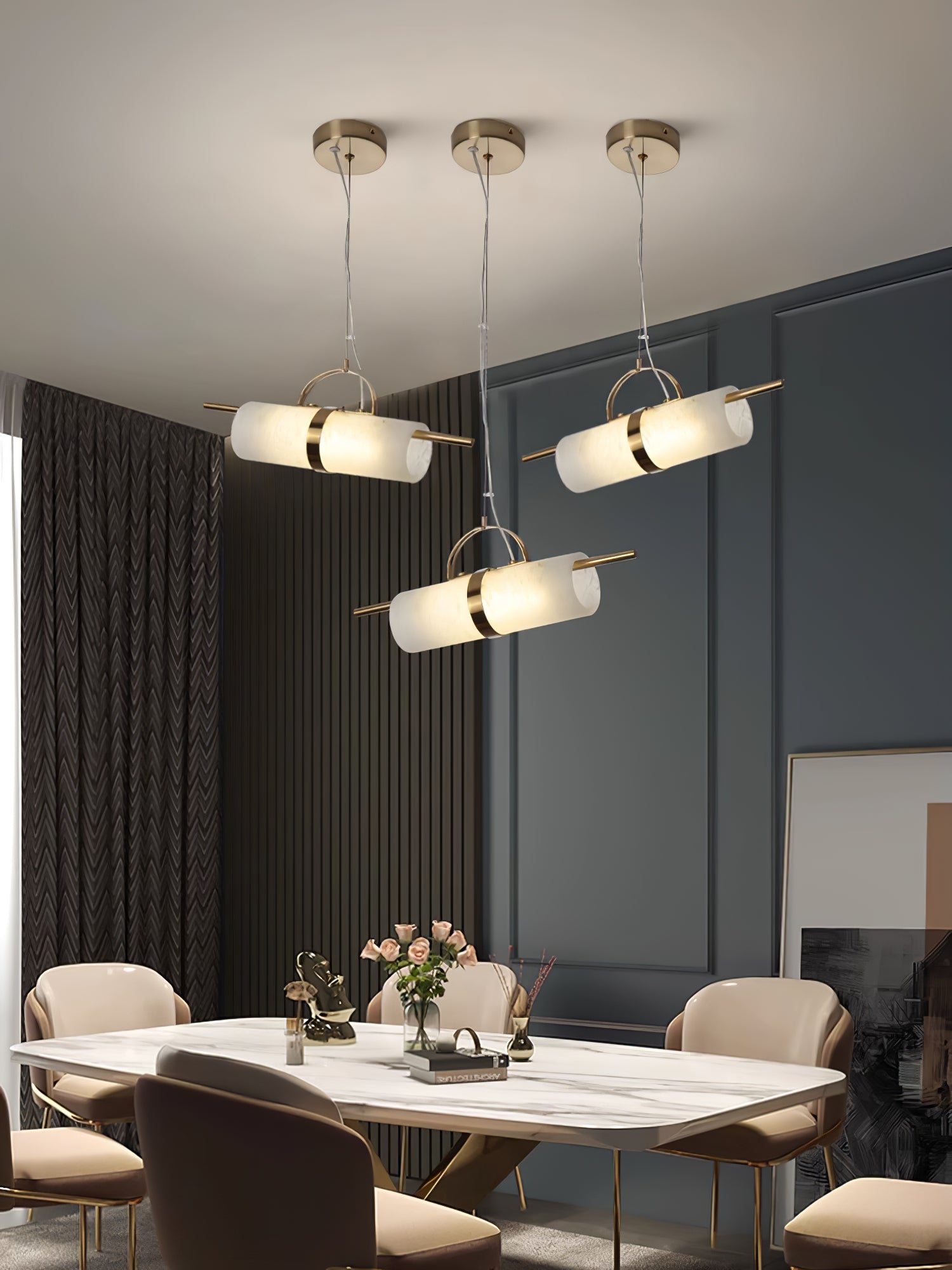 Freyza | Zylindrische Pendelleuchte „Atheor“ aus Alabaster – Küche und Esszimmer